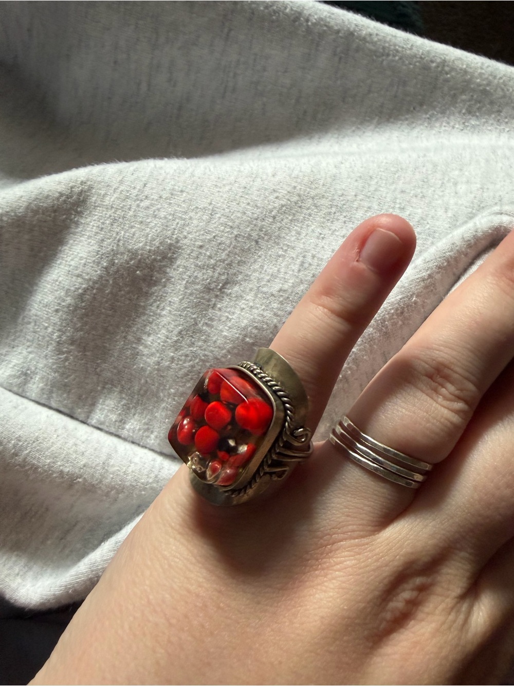 Handmade ladybug Statement Ring - Silver Tone